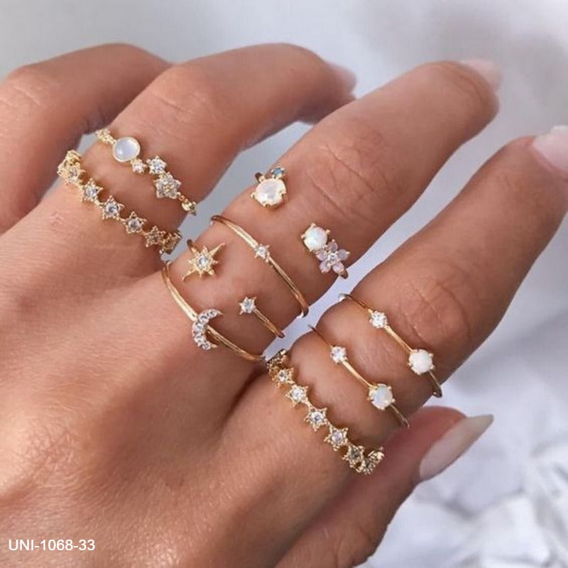 Moon & Star Sparkle Gold Ring Set Of 9