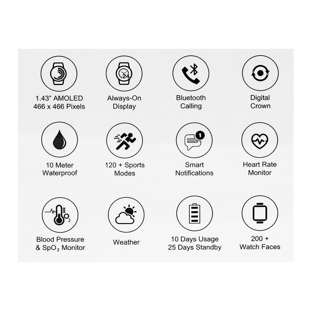 Yolo 1.43 Inch Amoled Display Trek Smart Watch, 10 Meters Waterproof, 25 Days Standby Battery Life, Dual Silicone Straps, Black, With Y-603 YoPod Prime True Wireless Earbuds