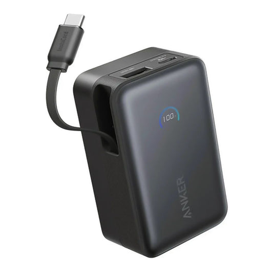 Anker Nano Power Bank, 10000mAh, 45W, Built-In USB-C Cable, Black, A1638H11