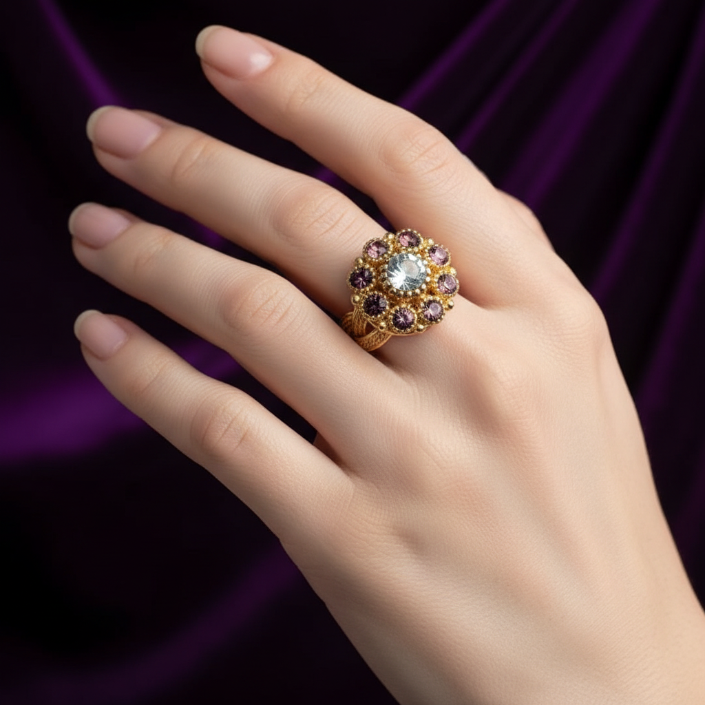 R-119 - Diamonds Gold Flower - Ring Style 3
