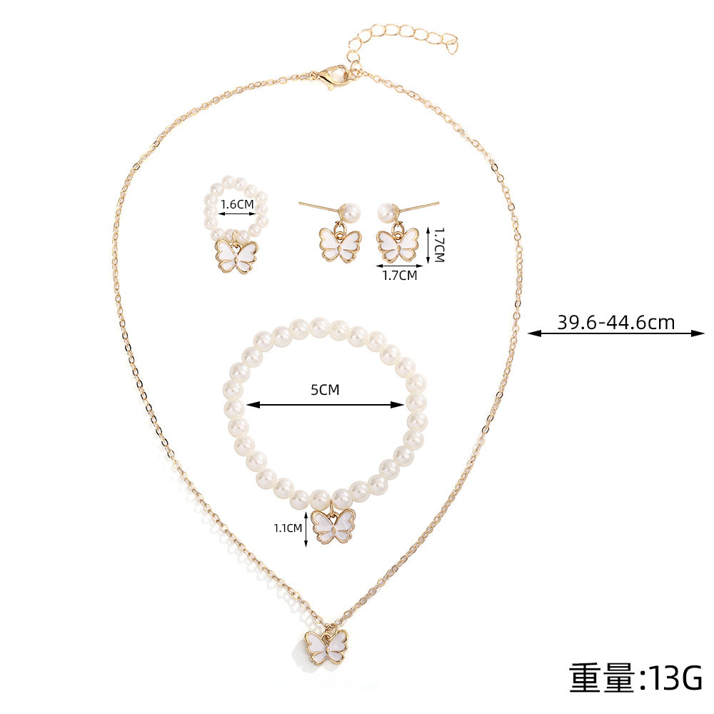 UNI-10541 - Black Butterfly & Beaded Pearls - Jewelry Set
