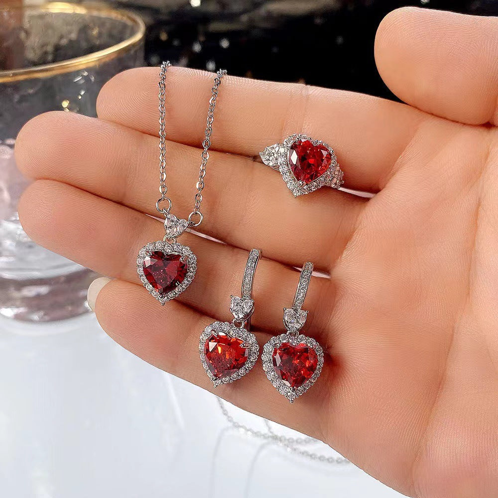 Heart Maroon Dimond Jewellery Set