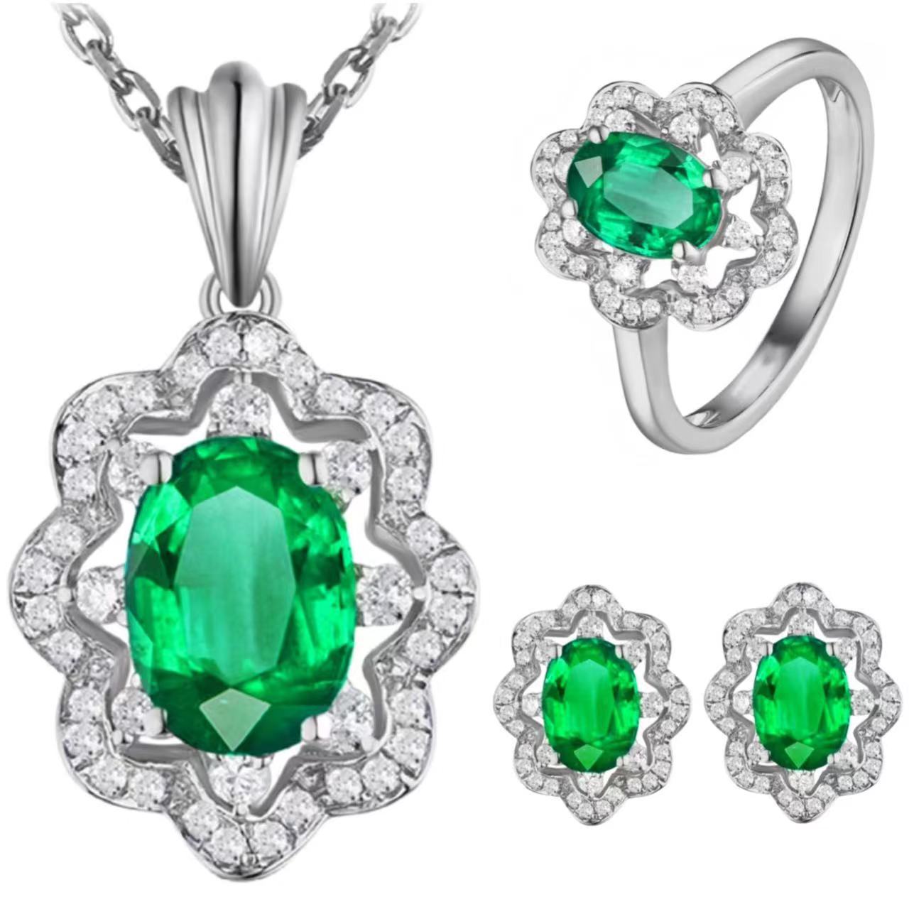 UNI-11045 - Oval Green Diamond - Jewelry Set