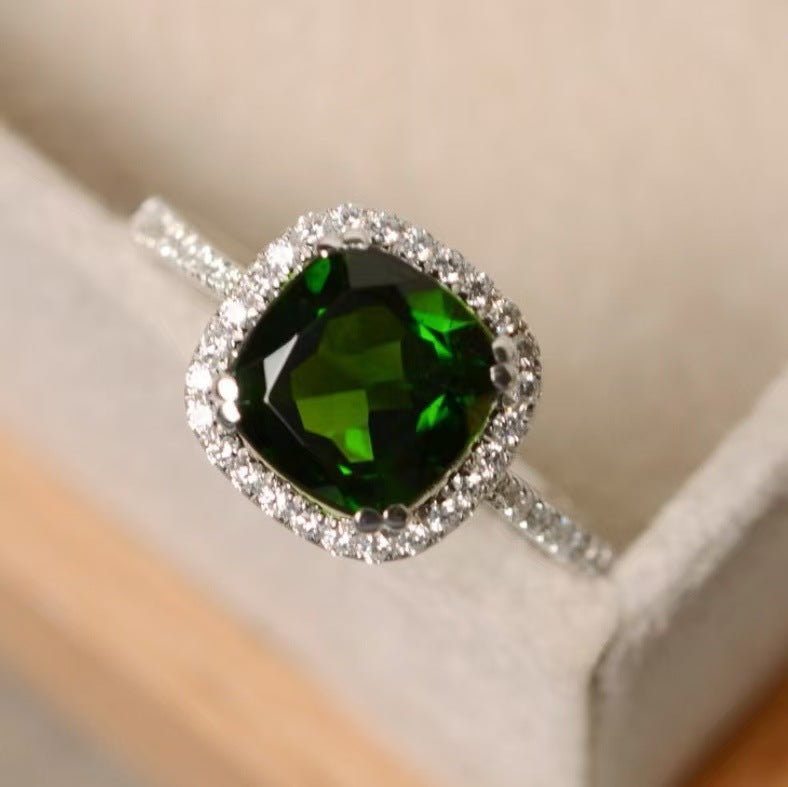 UNI-11923 - Green Diamond Silver - Ring