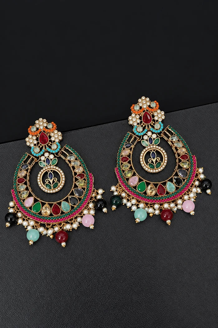 Traditional Semi-Gems & CZ Chand Bali Style Earrings