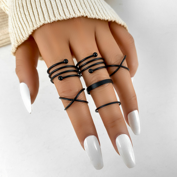 Black Foil Ring Set Of 6