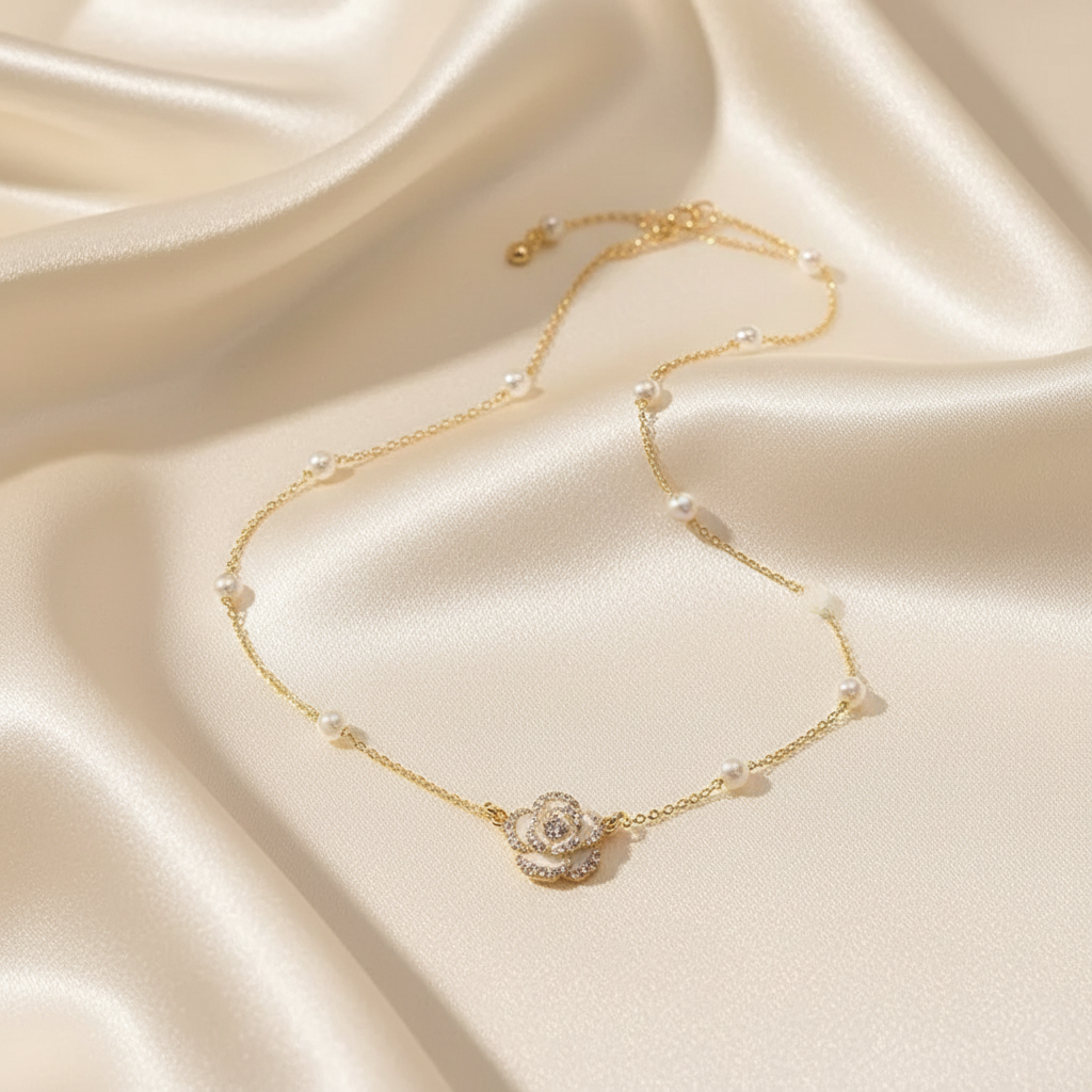 UNI-10280 - Pearl & Flower - Necklace