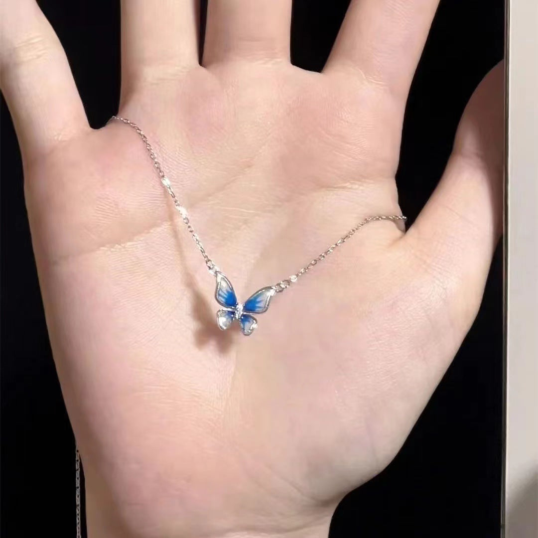 UNI-10248 - Blue Butterfly Silver - Necklace