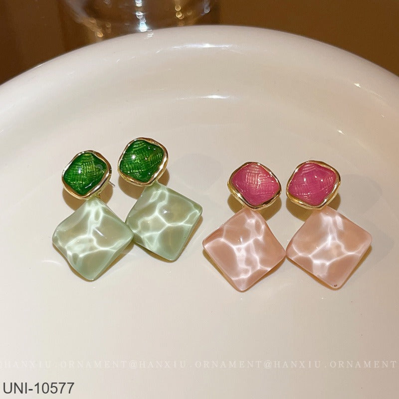 Watercolor Pink & Green Stone Earring