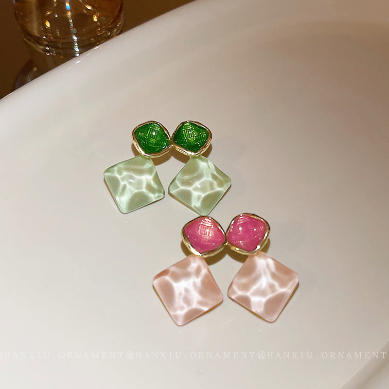 UNI-10577 - Watercolor Pink & Green Stone - Earring