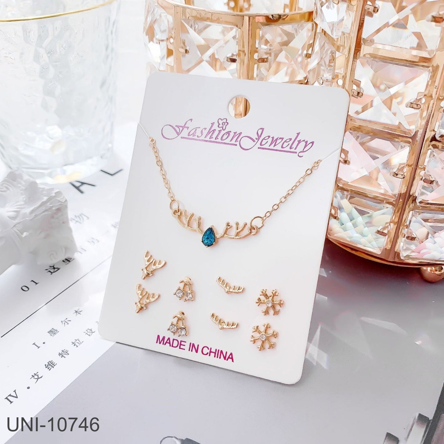 Blue Diamond Deer Gold Jewellery Set