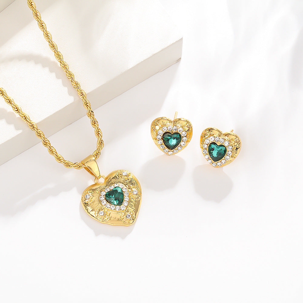 UNI-10543 - Green Crystal Diamond Gold - Jewelry Set