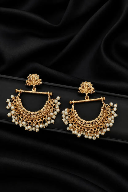 Premium Style Golden Chand Bali Pearl Latkans Earrings