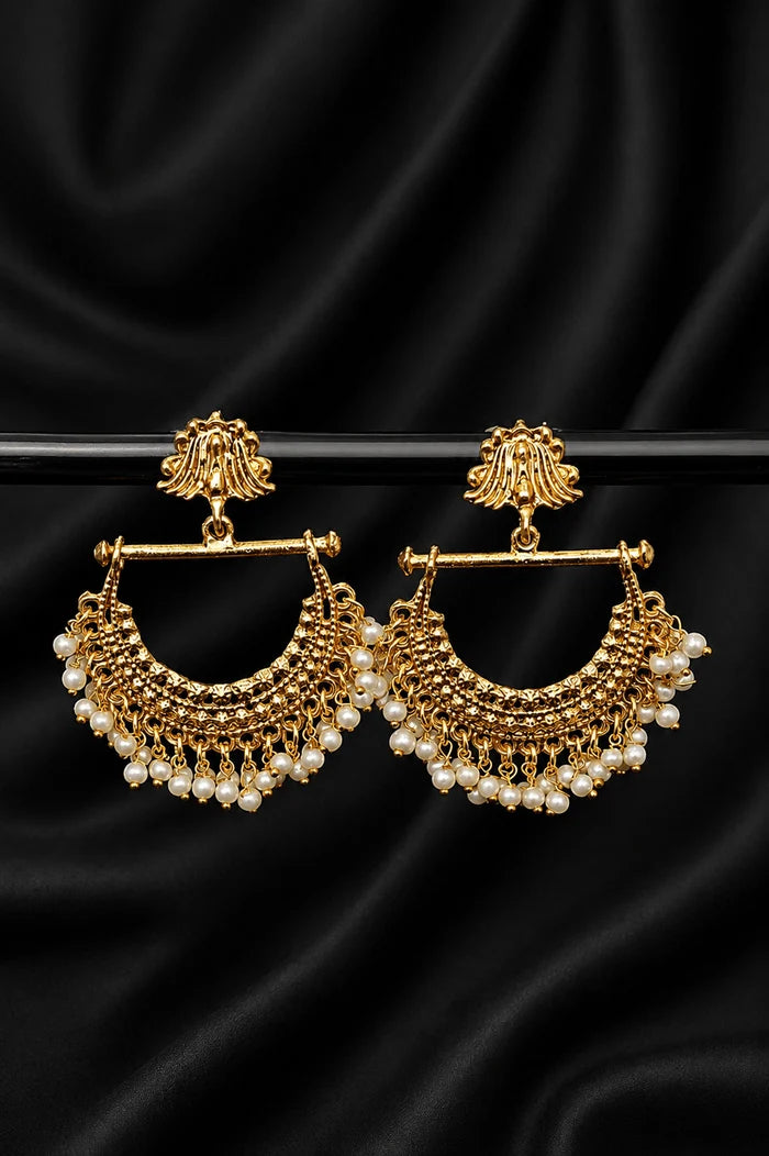 Premium Style Golden Chand Bali Pearl Latkans Earrings