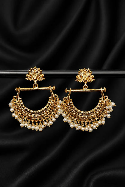 Premium Style Golden Chand Bali Pearl Latkans Earrings