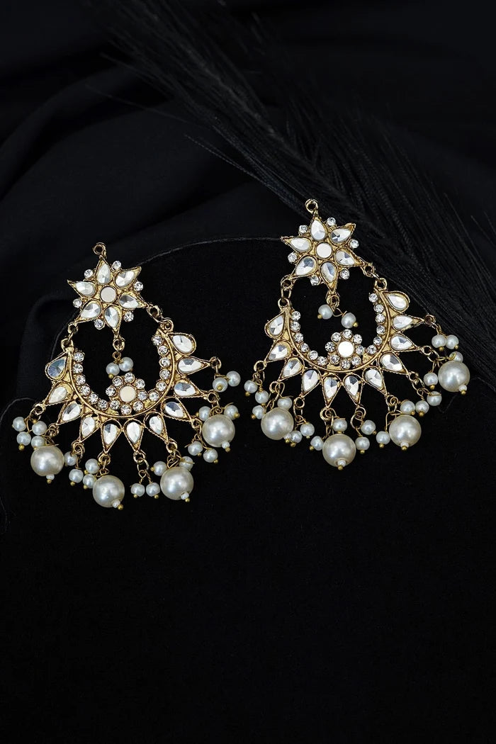 Elegant Cut Kundan Chand Bali Earrings