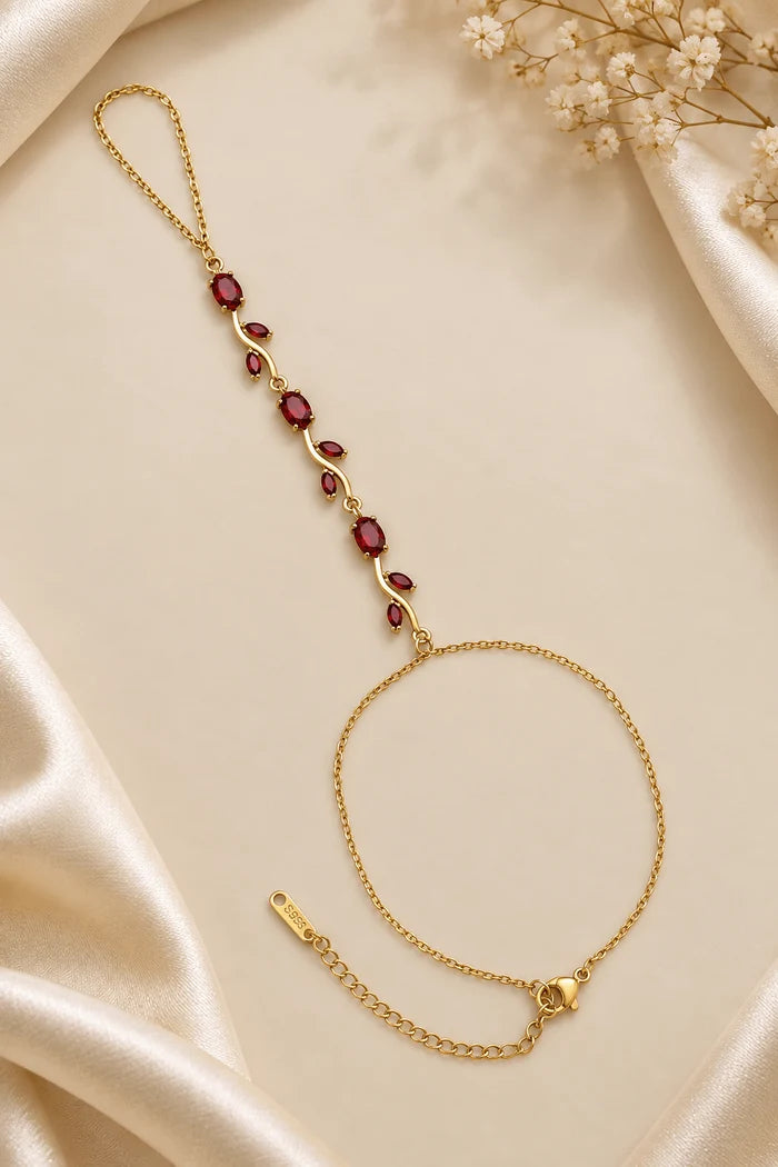 Premium Stainless Steel Zircon Leaf Hand Chain Bracelet