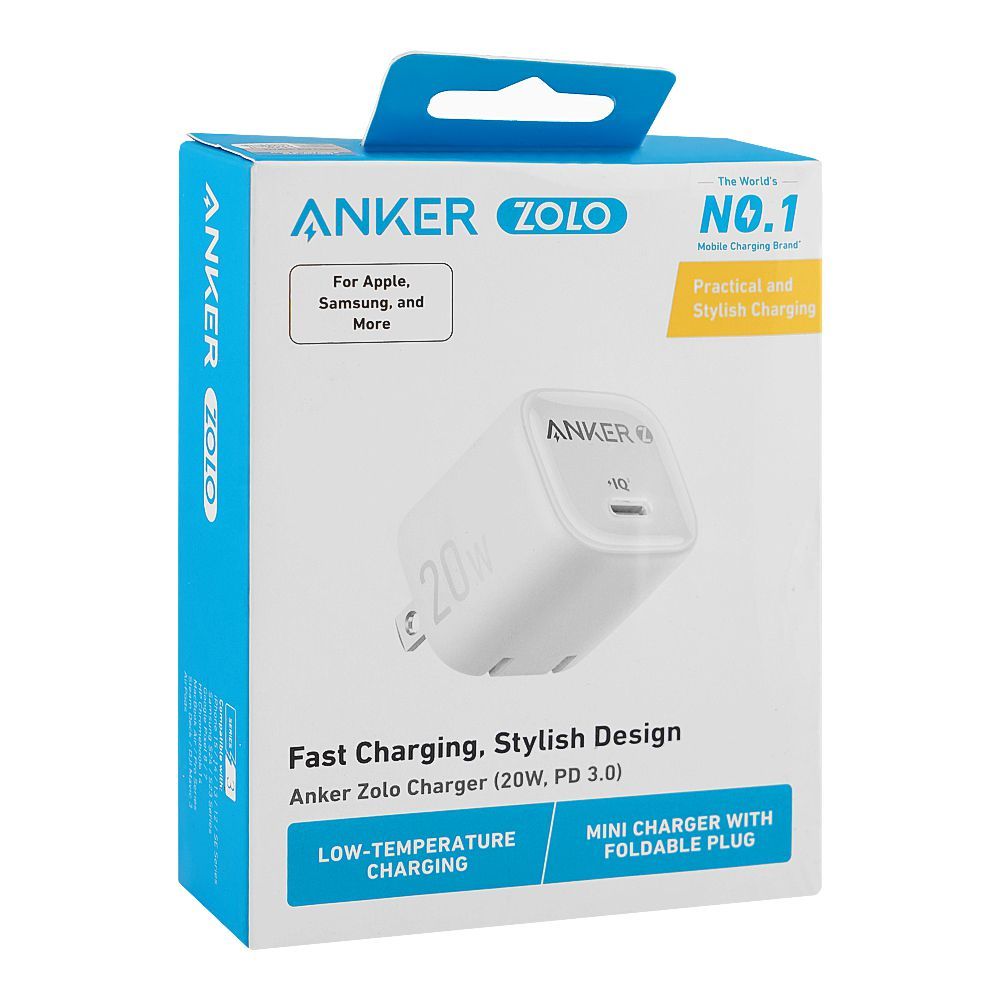 Anker Zolo Fast Charger For Apple & Samsung, 20W, PD 3.0, White, A2699J21