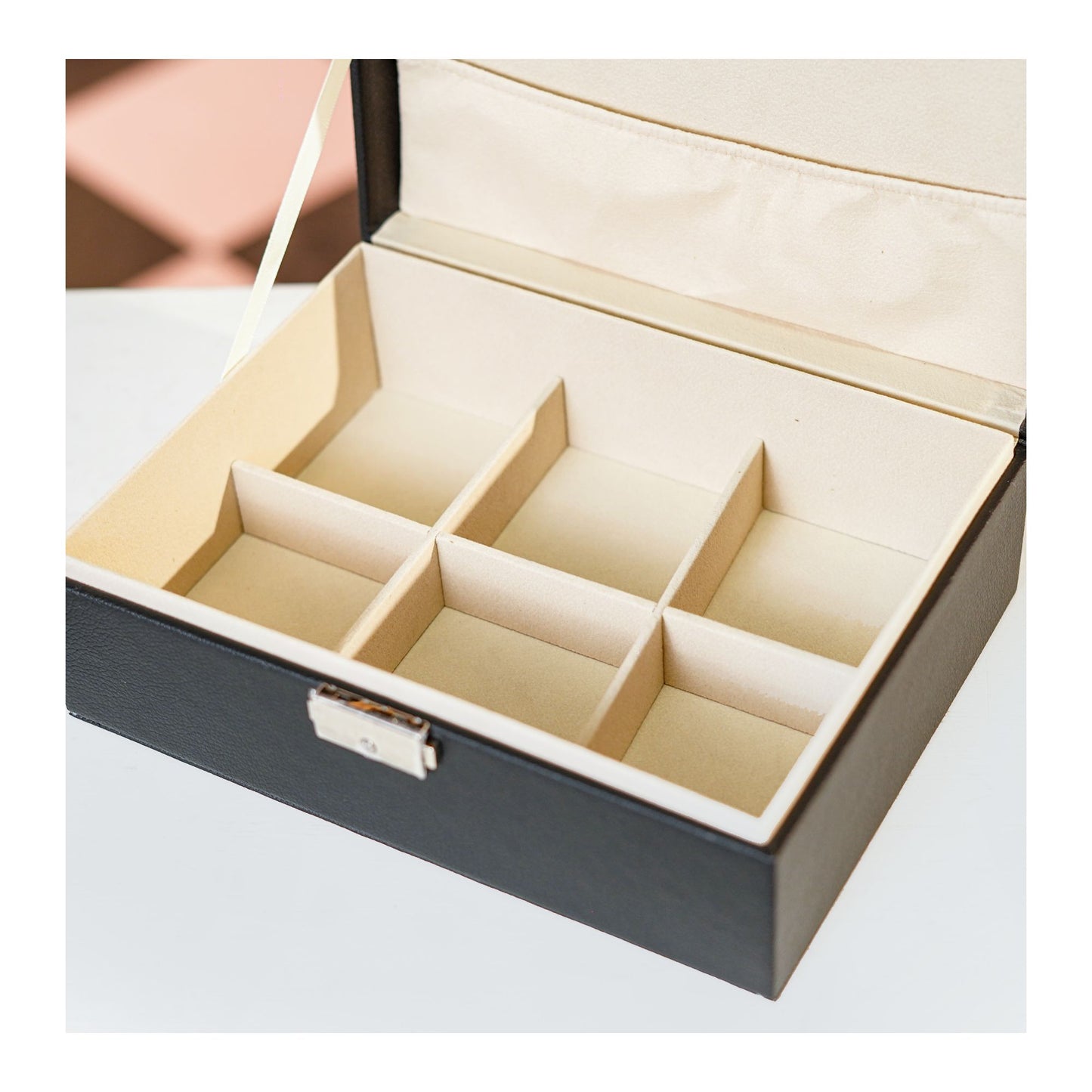 AJF Leather Jewellery Organizer with Locker 2 Layers Hanging Holder Jewelry Box, Black, AS-44