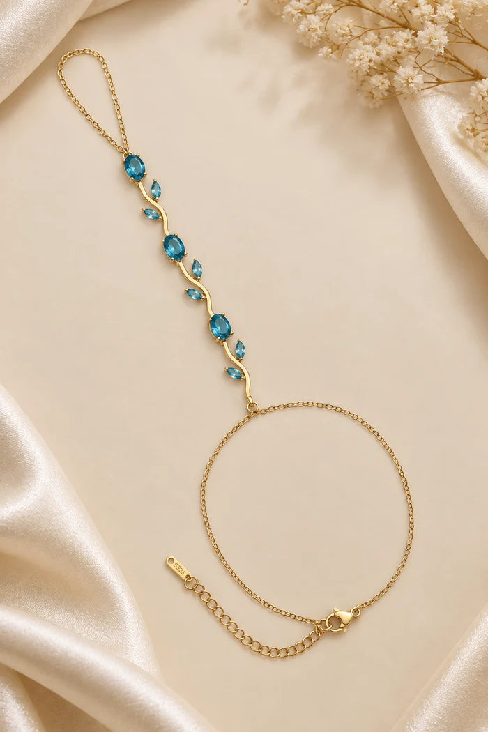 Premium Stainless Steel Zircon Leaf Hand Chain Bracelet