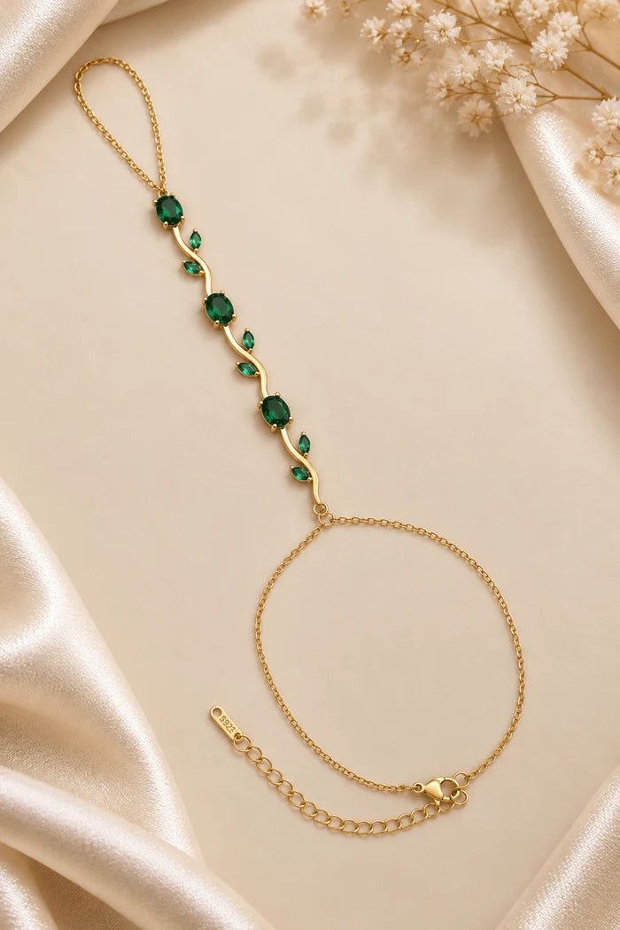Premium Stainless Steel Zircon Leaf Hand Chain Bracelet