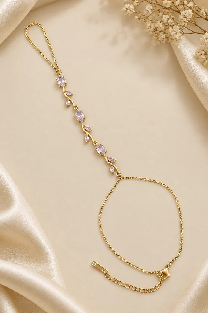 Premium Stainless Steel Zircon Leaf Hand Chain Bracelet