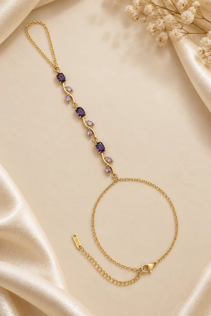 Premium Stainless Steel Zircon Leaf Hand Chain Bracelet