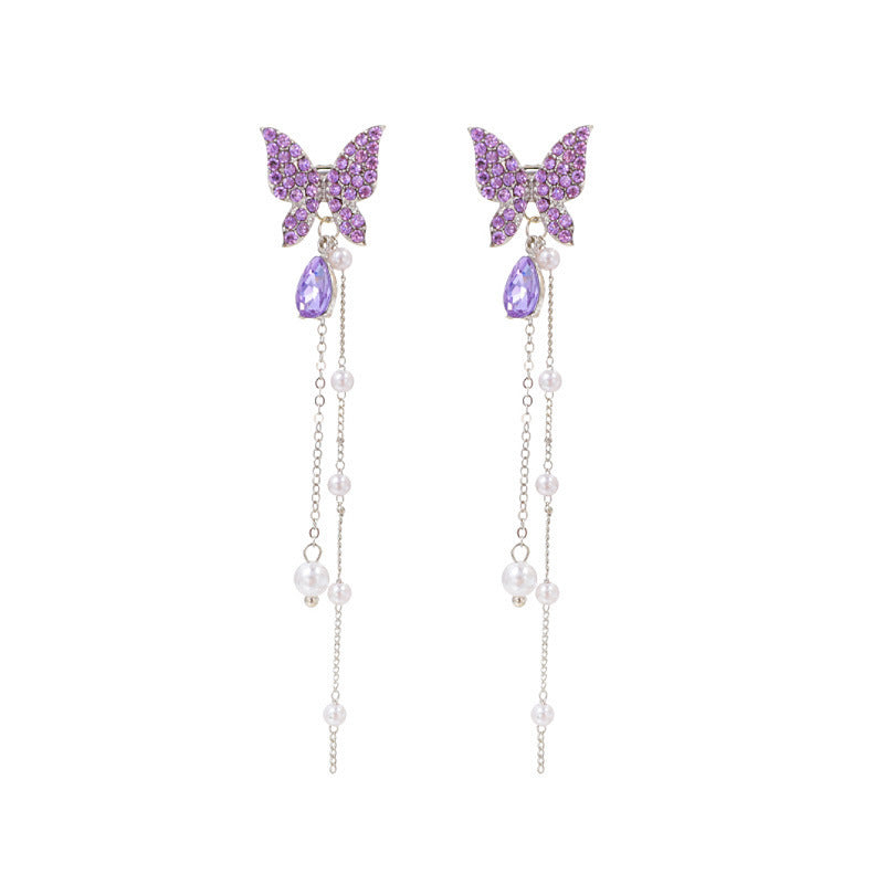 UNI-10383 - Purple Dangling Butterfly - Earring