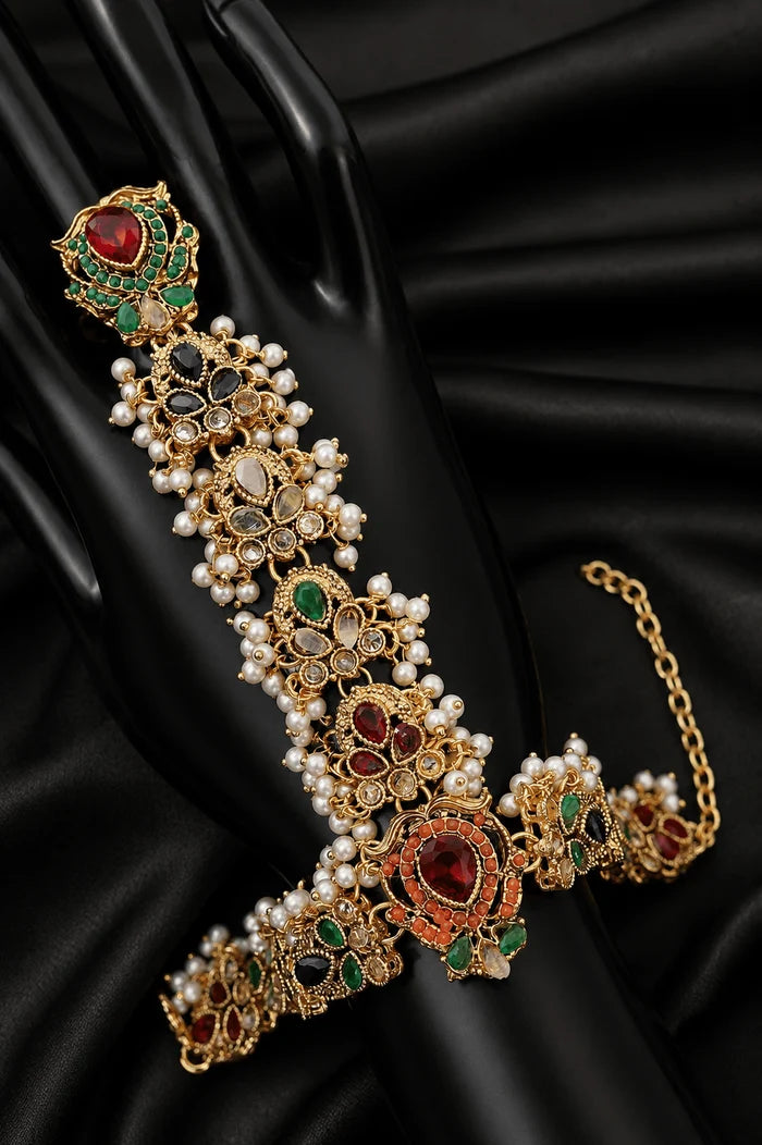 Vintage Turkish Pearl Multi Stone Bridal Hathphool Anja