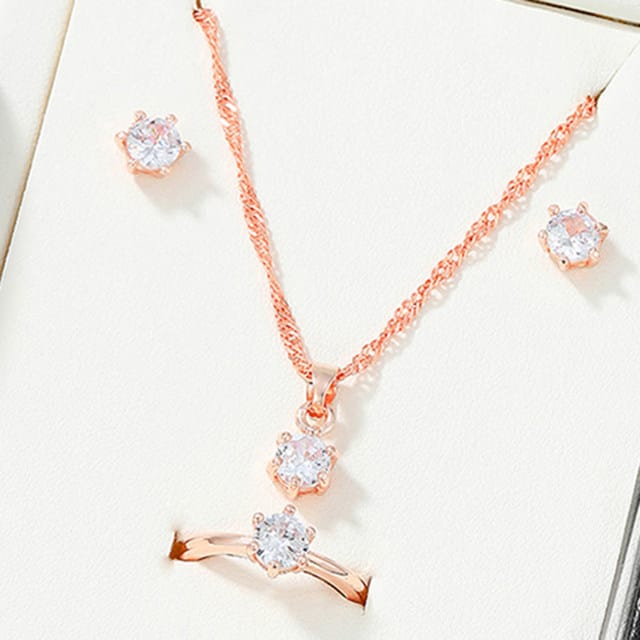 UNI-10562 - Crystal Diamond Rose Gold - Jewelry Set