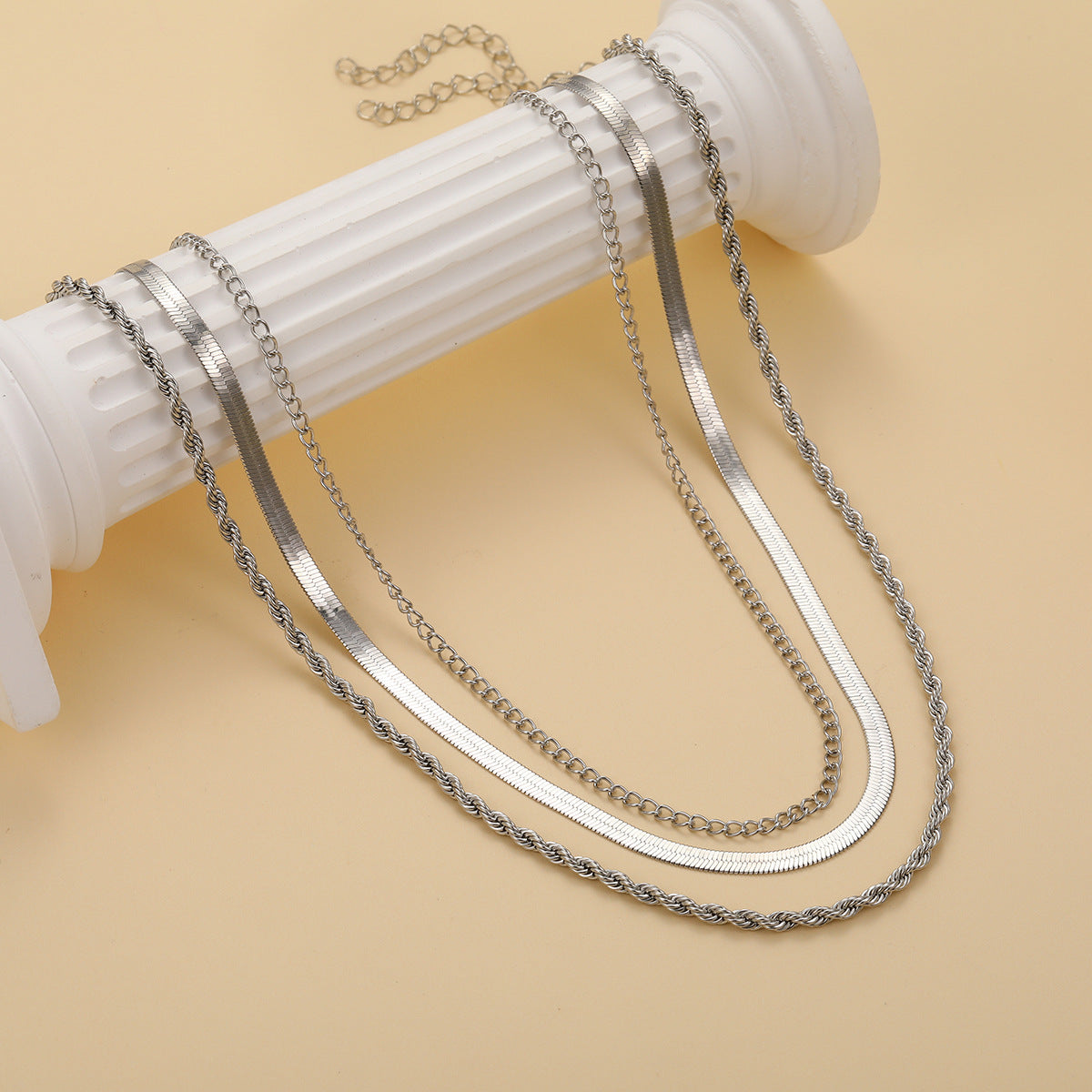 UNI-10637 - Silver Layered - Necklace Set Of 3