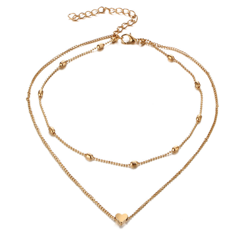 UNI-10617 - Gold Plated Heart Double Layered - Necklace