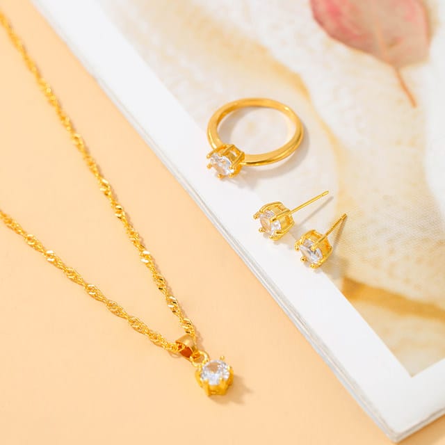 UNI-10561 - Crystal Diamond Gold - Jewelry Set