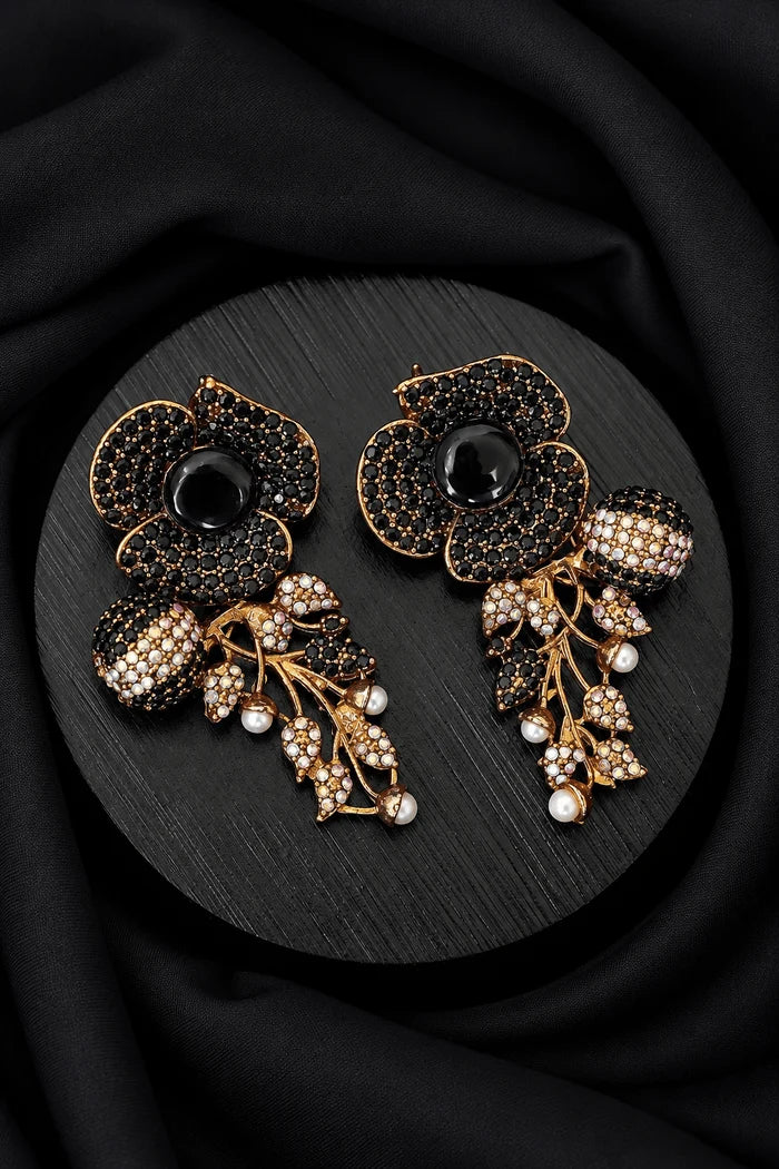 Designer Turkish Antique Cubic Zirconia Floral Style Earrings