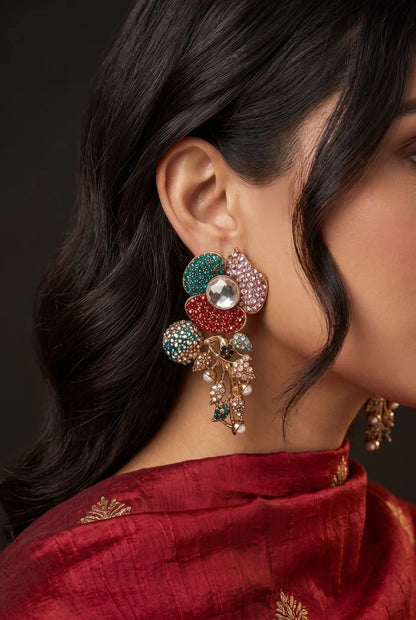 Designer Turkish Antique Cubic Zirconia Floral Style Earrings