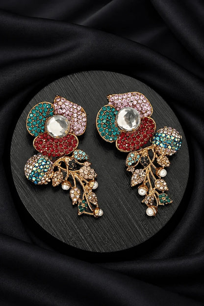 Designer Turkish Antique Cubic Zirconia Floral Style Earrings