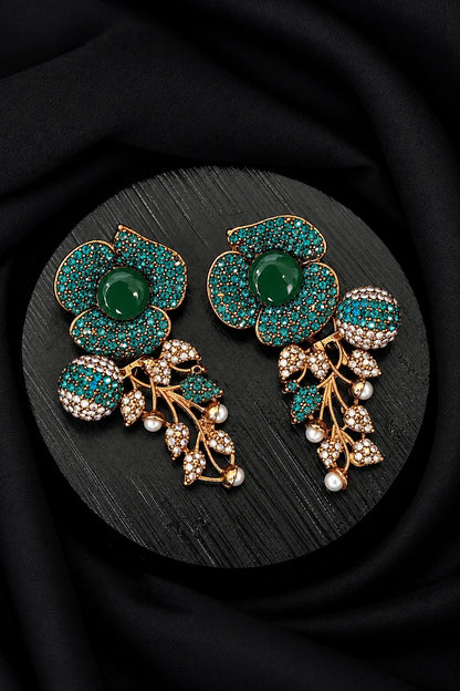 Designer Turkish Antique Cubic Zirconia Floral Style Earrings