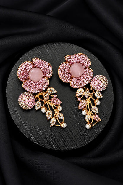 Designer Turkish Antique Cubic Zirconia Floral Style Earrings
