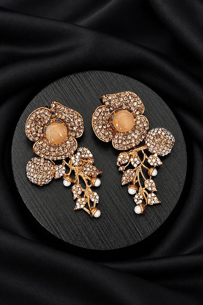 Designer Turkish Antique Cubic Zirconia Floral Style Earrings