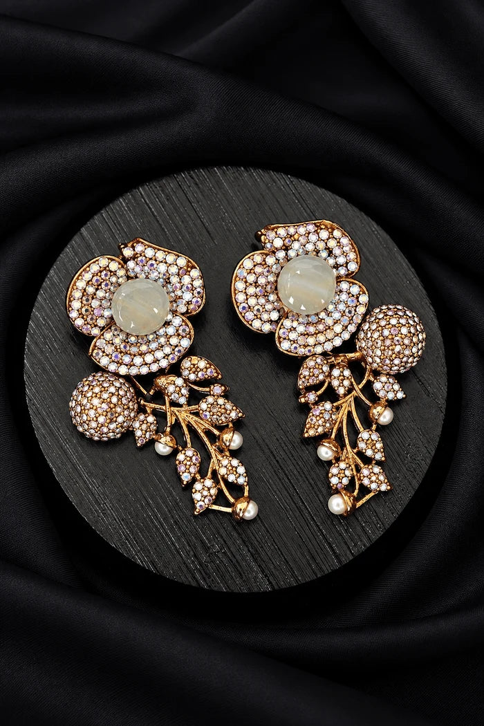 Designer Turkish Antique Cubic Zirconia Floral Style Earrings