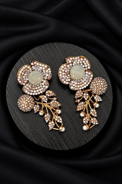 Designer Turkish Antique Cubic Zirconia Floral Style Earrings