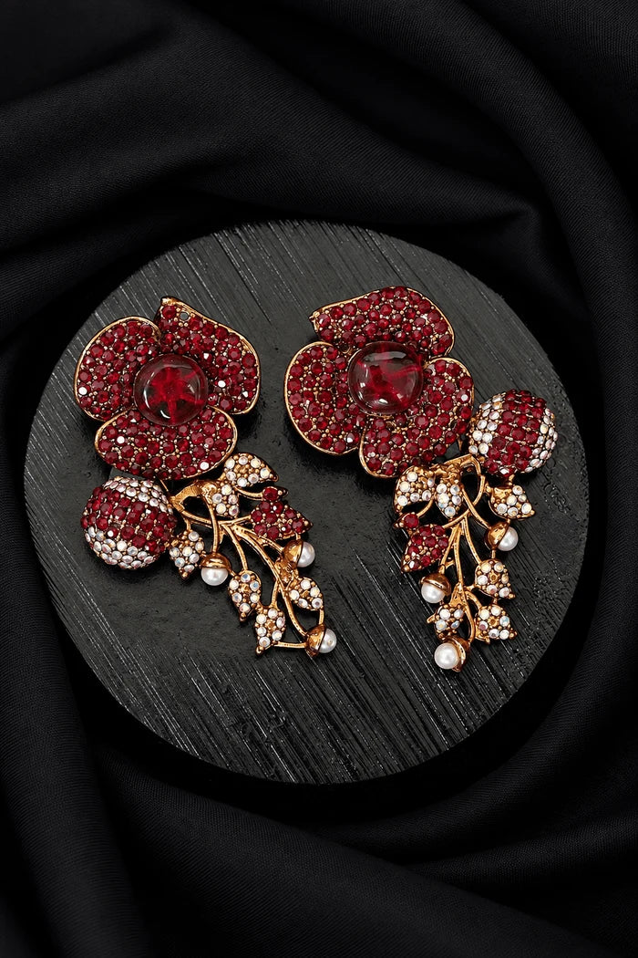 Designer Turkish Antique Cubic Zirconia Floral Style Earrings
