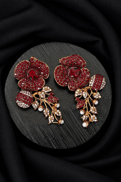 Designer Turkish Antique Cubic Zirconia Floral Style Earrings
