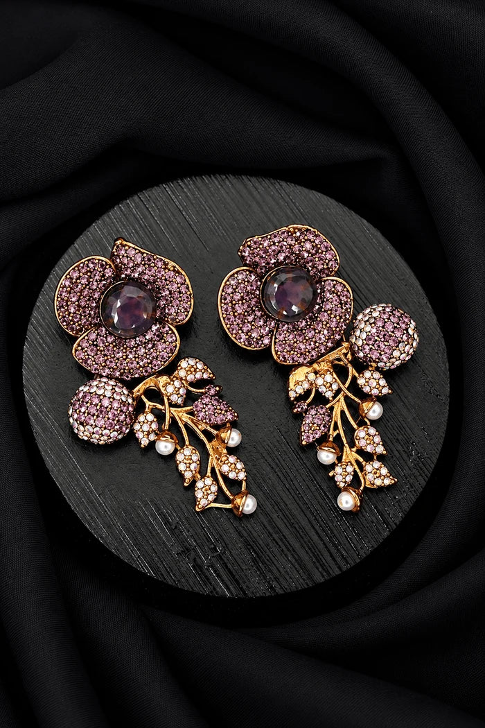 Designer Turkish Antique Cubic Zirconia Floral Style Earrings