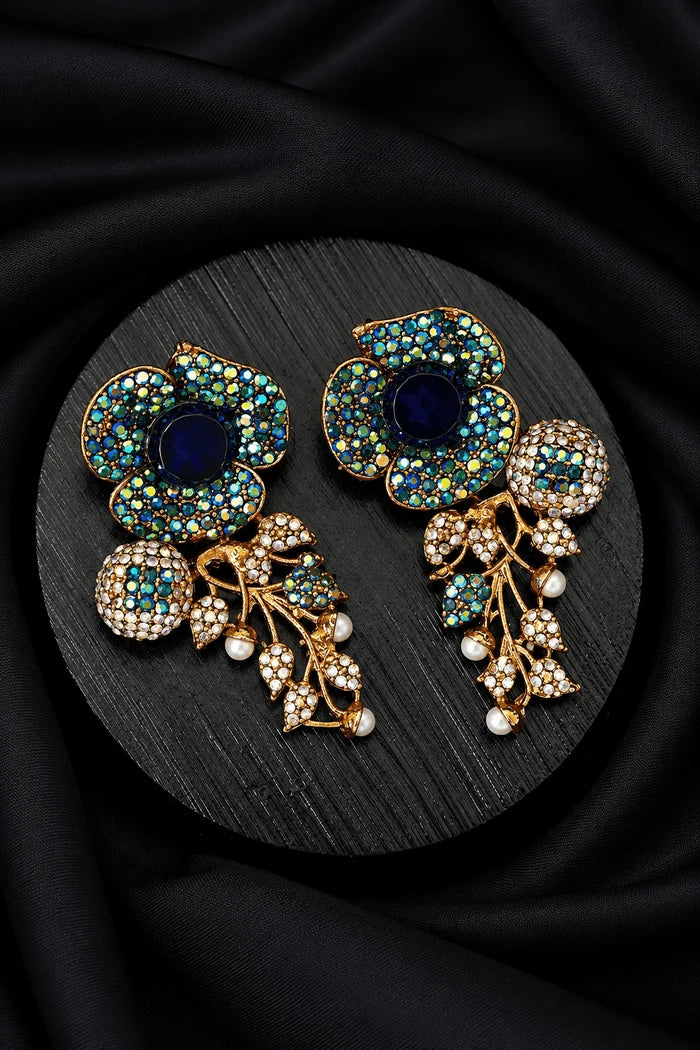 Designer Turkish Antique Cubic Zirconia Floral Style Earrings