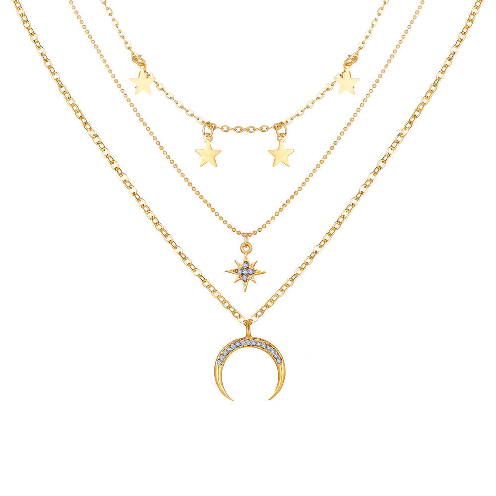 UNI-10646 - 3 Layered Mon & Star - Necklace Set