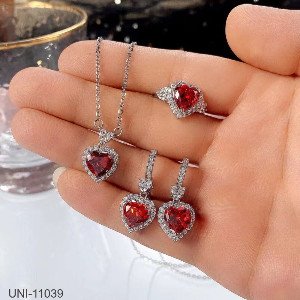 UNI-11039 - Heart Maroon Dimond - Jewelry Set
