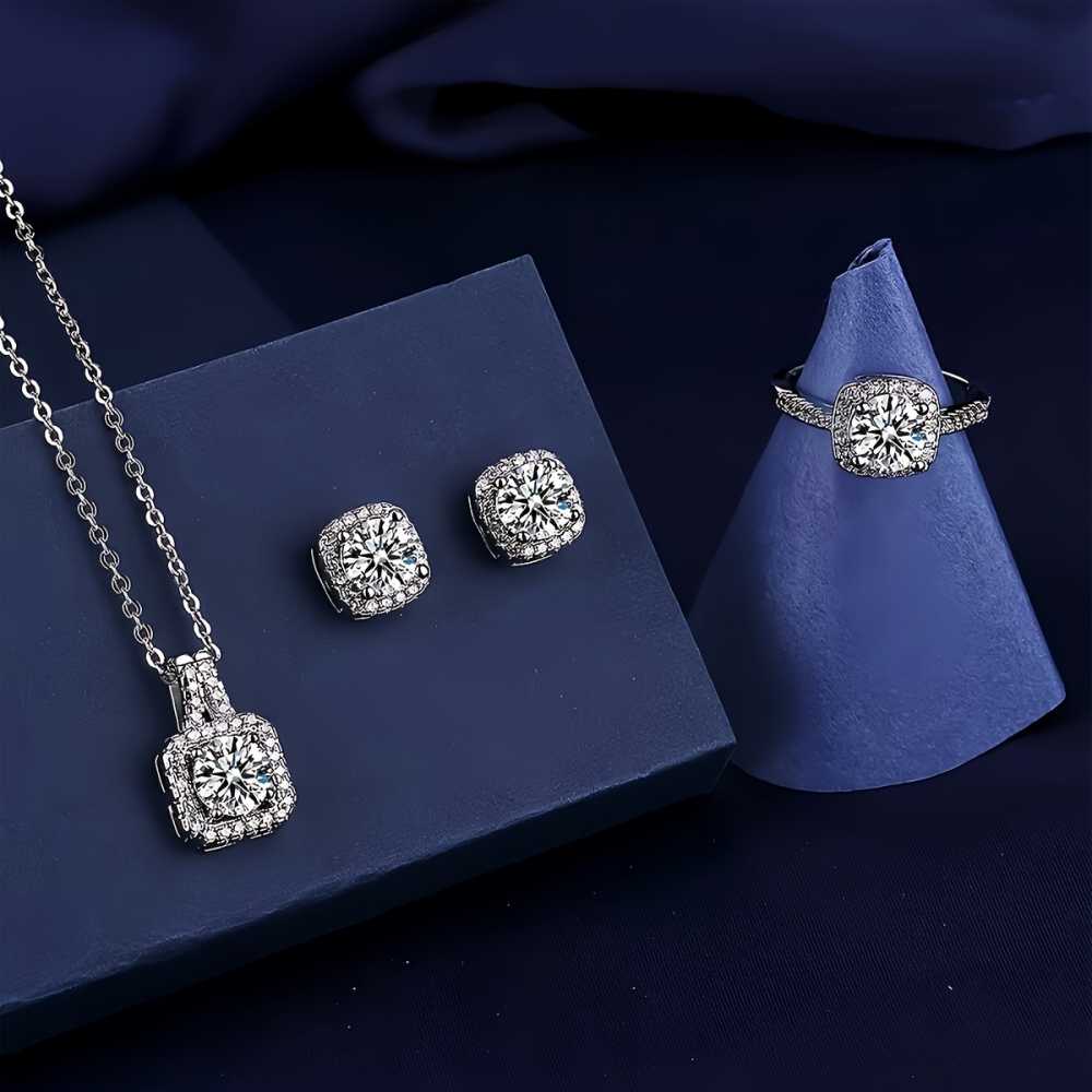 UNI-11019 - Diamonds Square Silver - Jewelry Set