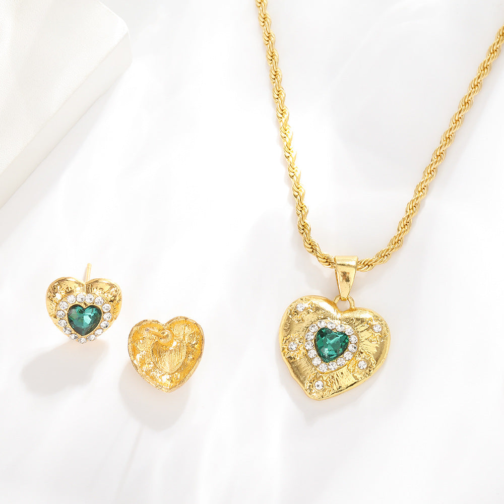 UNI-10543 - Green Crystal Diamond Gold - Jewelry Set