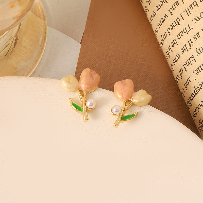 UNI-10320 - Pink Flower Rose - Earring